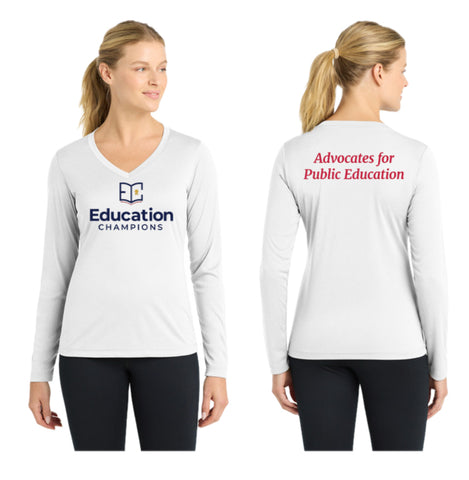 Education Champions Ladies Long Sleeve Performance V-neck